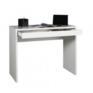 Console bureau avec tiroir 100 cm meuble blanc laqué - SHINE