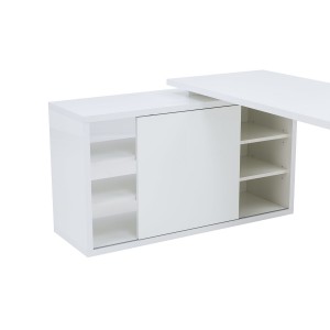 Bureau d'angle réversible 140 cm blanc laqué avec rangement et étagères - focus rangements - BROOK