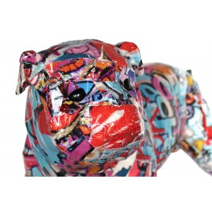Statuette chien patchwork multicolore en résine H. 26cm - zoom tête - GRAFI