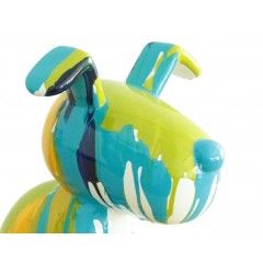 statue chien assis peinture bleu/vert en résine -  TCHOUPI