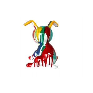 Statuette chien assis peinture multicolore en résine -  vue de l'arrière - DOGGY 03