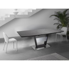 Table de repas rectangulaire extensible 160/210 cm ceramique gris piétement métal - vue ambiance numéro 2 - VALENCIA