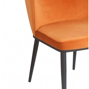 Chaise velours orange piétement métal noir zoom produit finition de qualité - Lucky