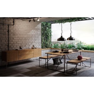 Table 195 cm bois pin massif métal - vue ambiance salle à manger - NORDIK