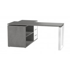 Bureau d'angle réversible 3 tiroirs et 2 niches décor gris béton et blanc -  Collection NET