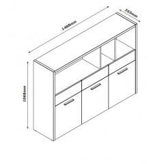 Meuble bibliothèque multifonction 3 portes 3 tiroirs - Vue mesures - VINKO