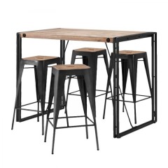 Table haute de bar en bois et métal - style industriel - mise en scène avec tabouret - ATELIER
