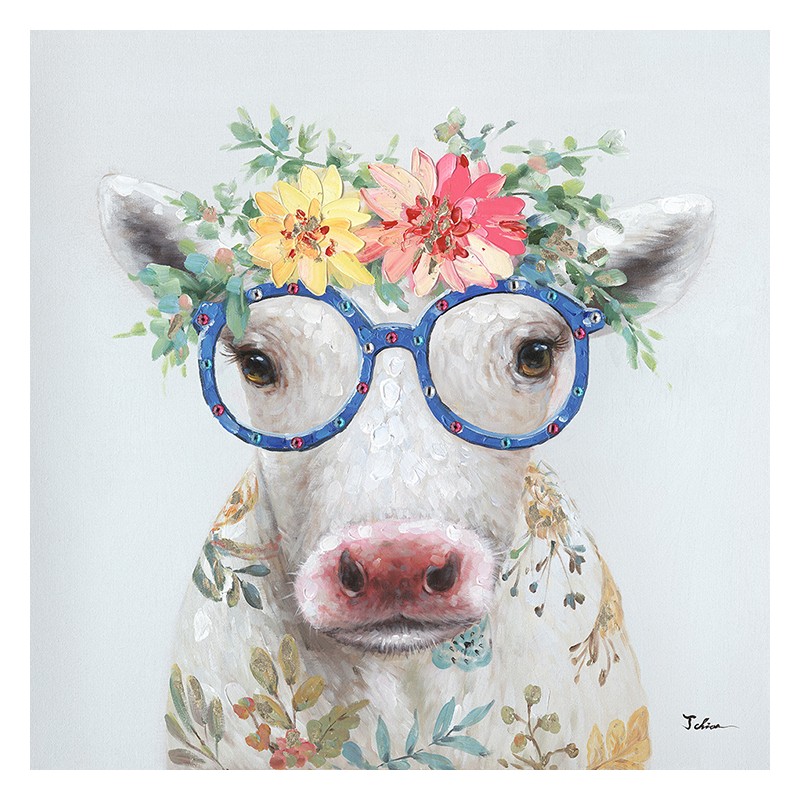 Peinture sur toile cadre décoratif vache à lunette - TATI