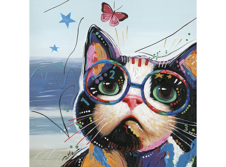 Peinture sur toile cadre décoratif chat à lunettes - ALICIA