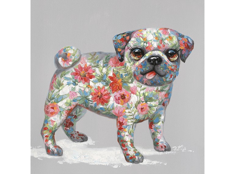 Peinture sur toile cadre décoratif chien fleuri - PISTOUILLE