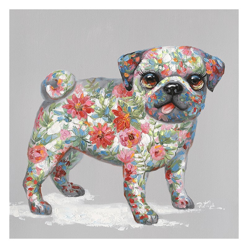 Peinture sur toile cadre décoratif chien fleuri - PISTOUILLE