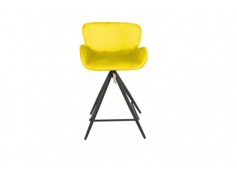 Chaise haute tissu velours jaune et Pieds métal Noir - LILOU