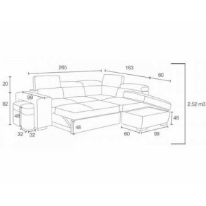 Canapé d'angle convertible droit et coffre de rangement - dimensions schéma - DALLAS