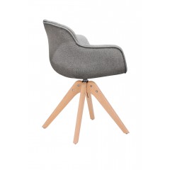 Chaise rotative en tissu gris et pieds bois - UNDER (vue de côté)