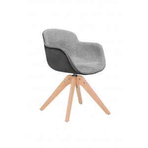 Chaise rotative en tissu gris et pieds bois - UNDER (vue en angle)