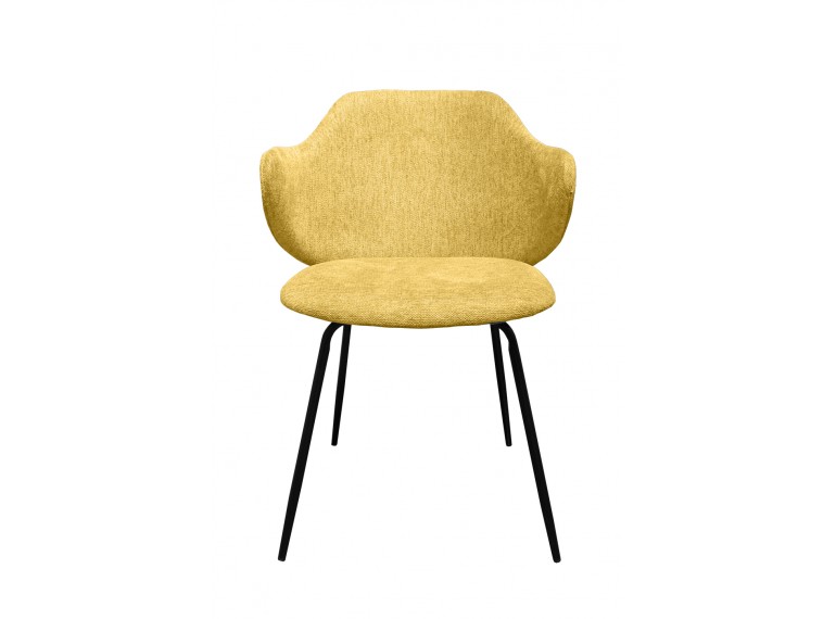 Chaise en tissu jaune chiné avec accoudoirs et pieds métal noir - OLIVER (vue de face)