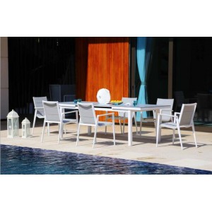 Chaise de jardin pour table de repas en tissu textilène blanc - HAWAI