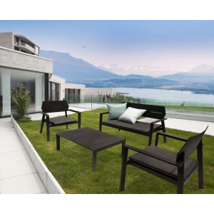Fauteuil de jardin design minimaliste en métal noir - vue en ambiance - TIMOR