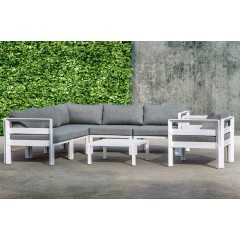 Ensemble 4 pièces - salon de jardin en aluminium blanc et coussins gris - MOOREA