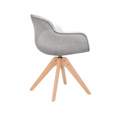 Chaise rotative en tissu gris clair et pieds bois - UNDER (vue de côté)