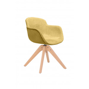 Chaise rotative en tissu jaune et pieds bois - UNDER (vue en angle)