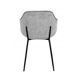 Vue de dos Chaise en tissu chiné avec accoudoirs et pieds métal noir - OLIVER