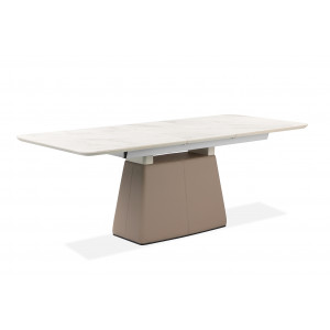 Table extensible 160/205 cm céramique blanc marbré - vue dépliée en angle - DENVER