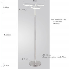 Lampadaire design et original LED angulaire - schéma dimensions - CALUM