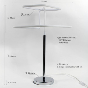 Lampe design originale LED - schéma dimensions -  QUADRA