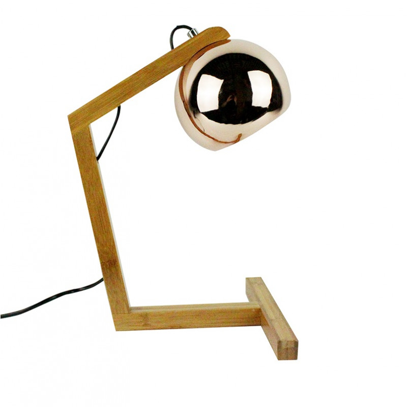 Vue de côté - Lampe à poser en bois & couleur cuivre - GLOBE