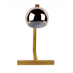 Vue de face - Lampe à poser en bois & couleur cuivre - GLOBE
