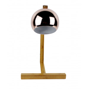 Vue de face - Lampe à poser en bois & couleur cuivre - GLOBE