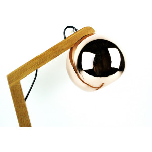 Zoom tête - Lampe à poser en bois & couleur cuivre - GLOBE