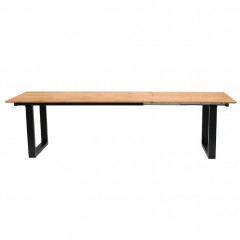 Vue dépliée - Table extensible en chêne massif et piètement en bois noir - Vue extension -  RENNES