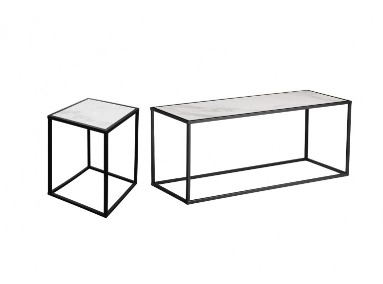Set de 2 table en métal et plateaux céramiques réversibles - LIVORNO