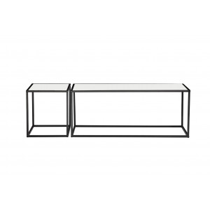 Vue de face - Set de 2 table en métal et plateaux céramiques réversibles - LIVORNO