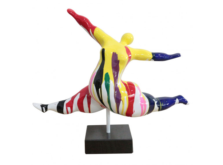 Statue d'une femme s'élançant en résine avec peinture multicolore - LADY RUN 02