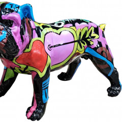 Statuette chien noir et multicolore en résine H26cm - LOVEUR - zoom sur le corps du chien