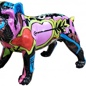 Statuette chien noir et multicolore en résine H26cm - LOVEUR - zoom sur le corps du chien