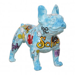 Statue chien bouledogue street art multicolore H41cm - SOHOO