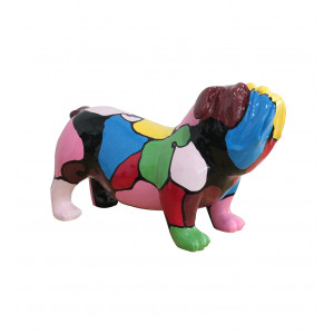 Statue chien bulldog anglais multicolore en résine H30cm - MILO