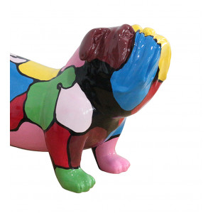 Statue chien bulldog anglais multicolore en résine H30cm - zoom supérieur - MILO