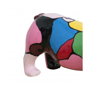 Statue chien bulldog anglais multicolore en résine H30cm - zoom inférieur - MILO