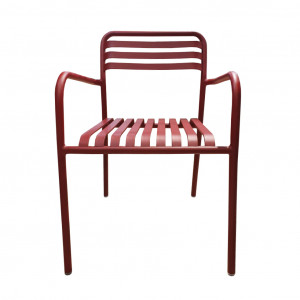 Chaise de jardin rouge en métal avec accoudoirs - vue de face - VITOR 854