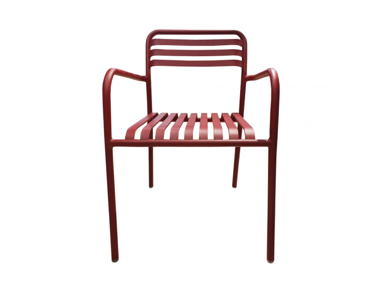 Chaise de jardin rouge en métal avec accoudoirs - vue de face - VITOR 854