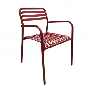 Chaise de jardin rouge en métal avec accoudoirs - vue d'angle - VITOR 854