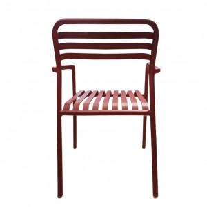 Chaise de jardin rouge en métal avec accoudoirs  vue de dos - VITOR 854