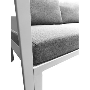 Zoom assise - Ensemble 4 pièces - salon de jardin en métal blanc et coussins gris - MOOREA