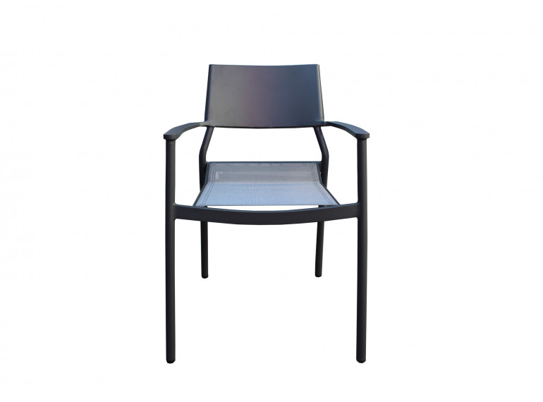 Chaise de jardin en métal et textilène noir - vue de face - OLAND