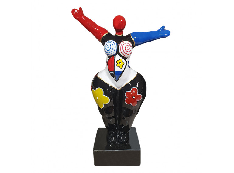 Statuette de femme multicolore bras ouvert - vue de face - JILA